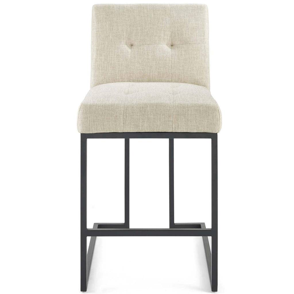 Privy Black Stainless Steel Upholstered Fabric Counter Stool in Black Beige