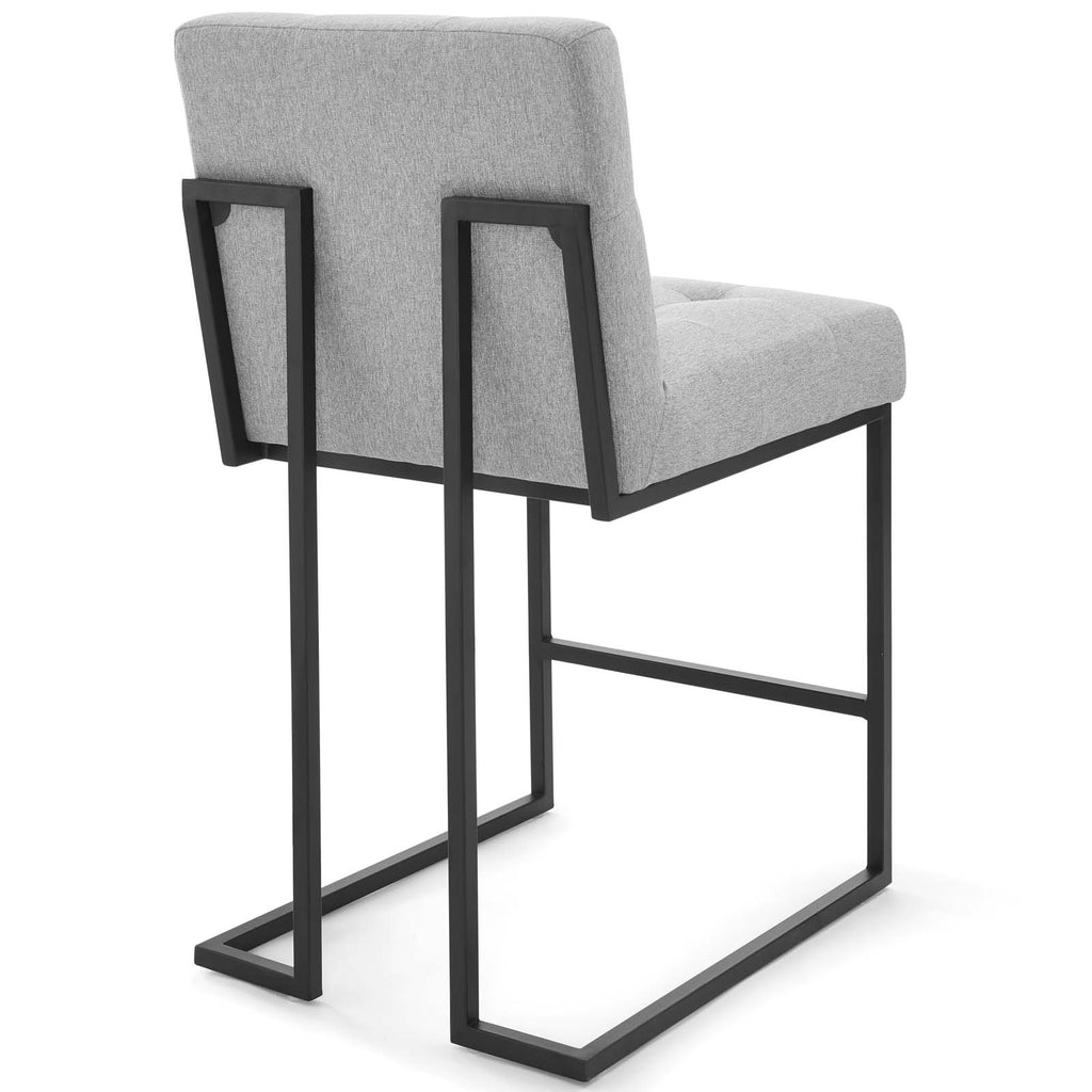 Privy Black Stainless Steel Upholstered Fabric Counter Stool in Black Light Gray