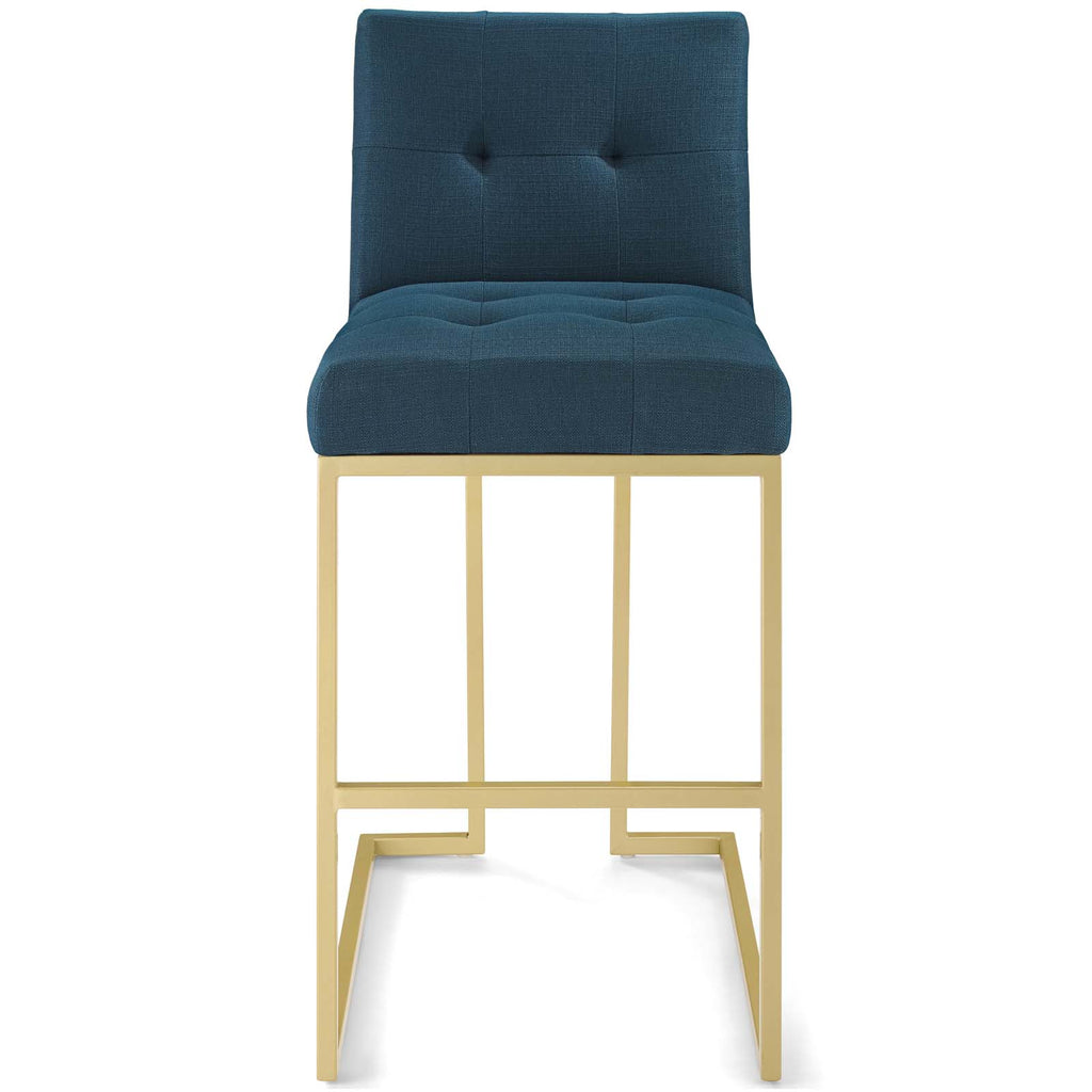 Privy Gold Stainless Steel Upholstered Fabric Bar Stool in Gold Azure