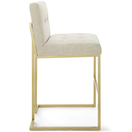 Privy Gold Stainless Steel Upholstered Fabric Bar Stool in Gold Beige