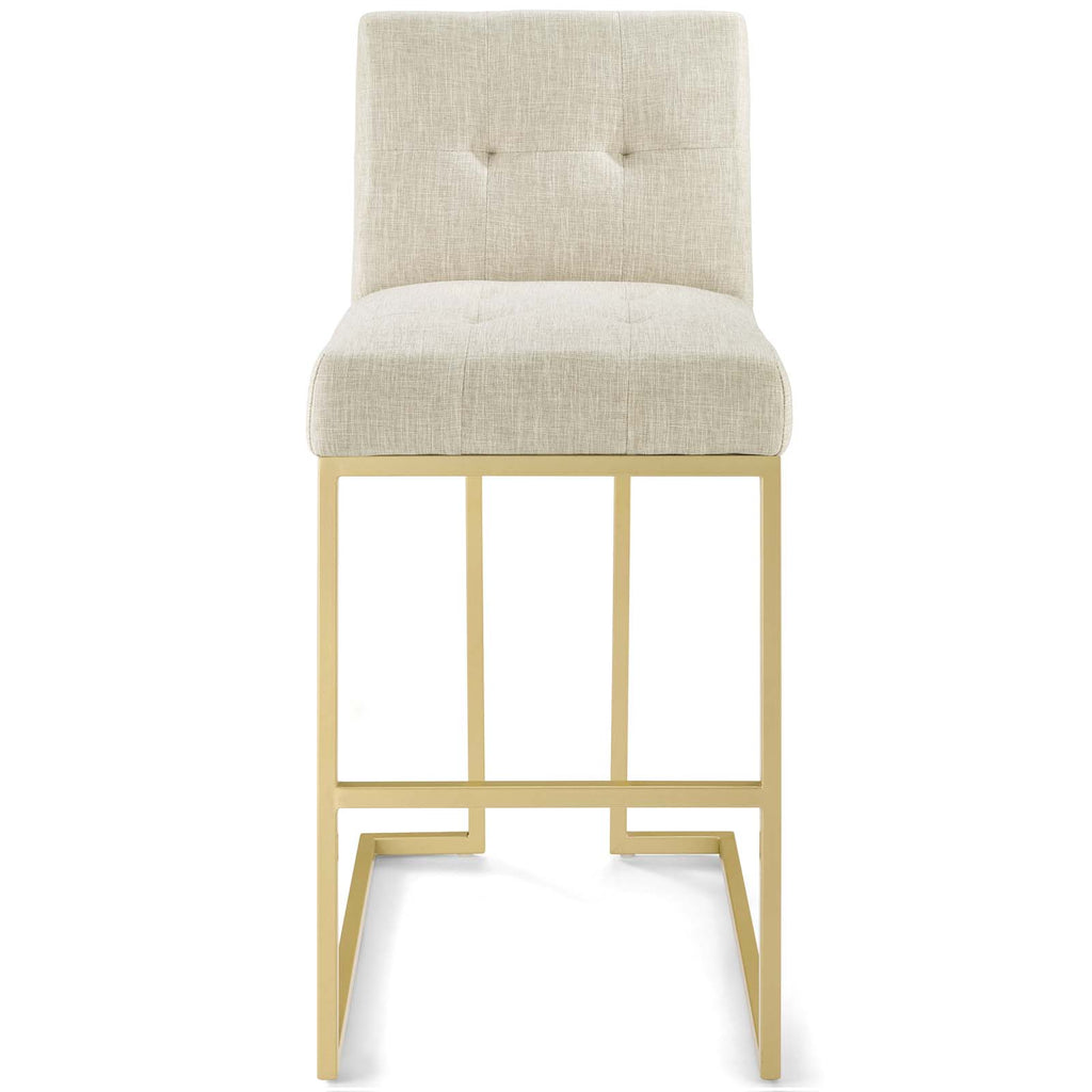 Privy Gold Stainless Steel Upholstered Fabric Bar Stool in Gold Beige