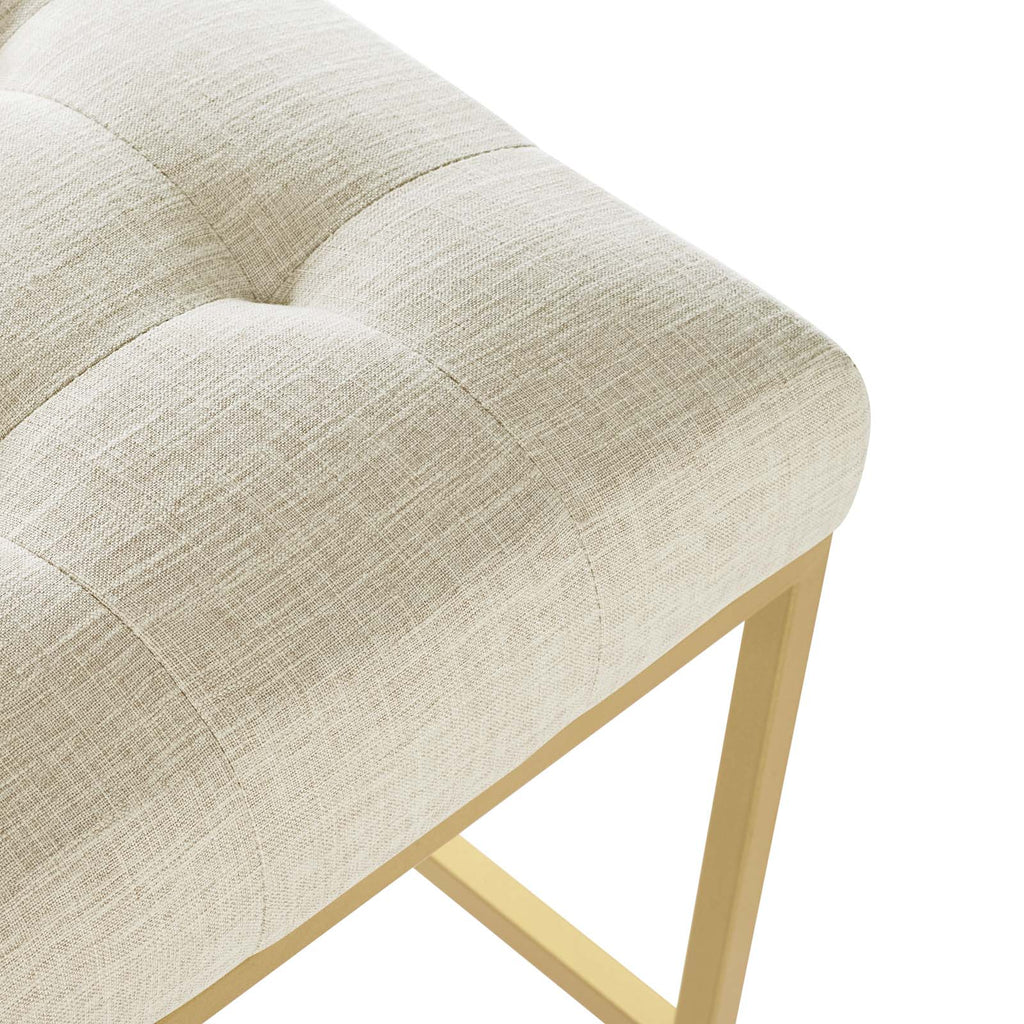 Privy Gold Stainless Steel Upholstered Fabric Bar Stool in Gold Beige