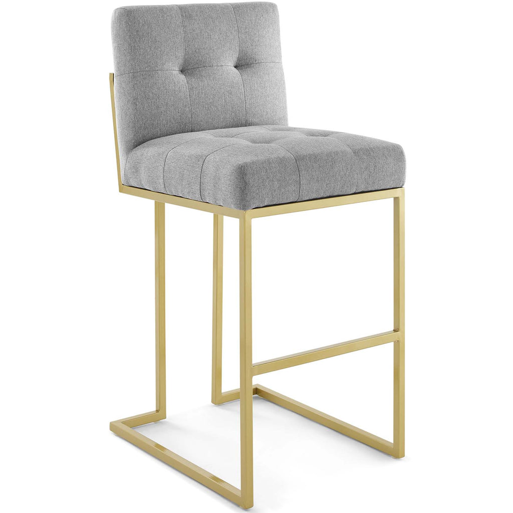 Privy Gold Stainless Steel Upholstered Fabric Bar Stool in Gold Light Gray