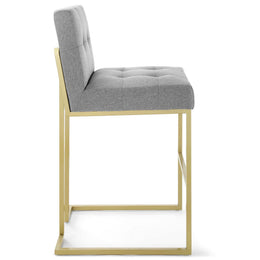 Privy Gold Stainless Steel Upholstered Fabric Bar Stool in Gold Light Gray