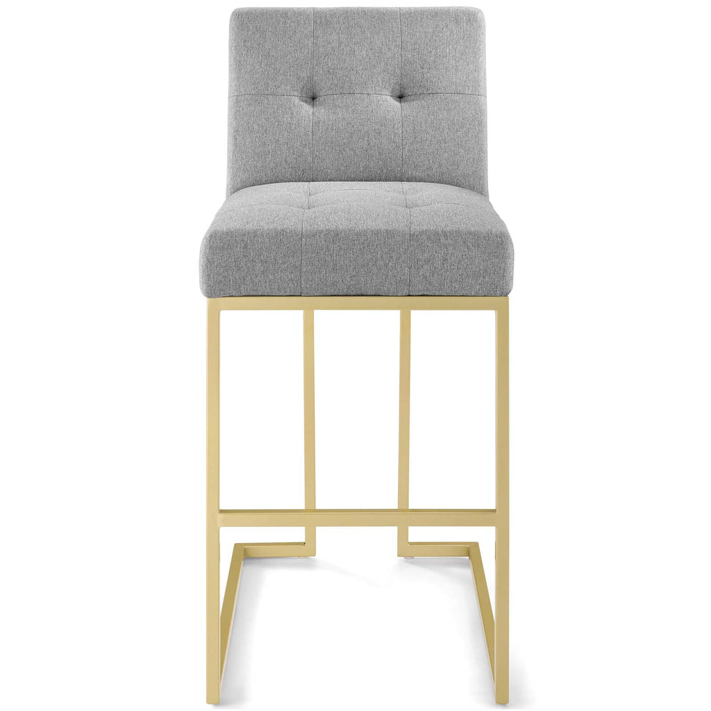 Privy Gold Stainless Steel Upholstered Fabric Bar Stool in Gold Light Gray