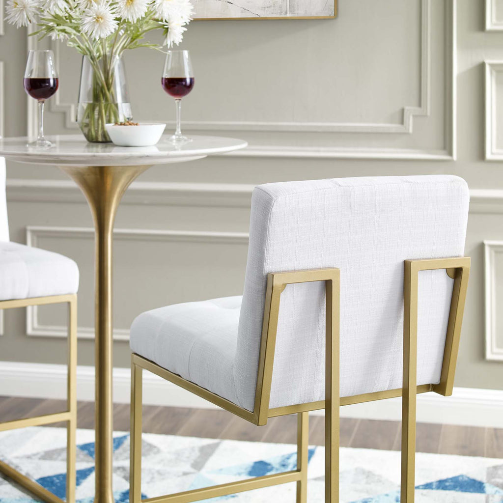 Privy Gold Stainless Steel Upholstered Fabric Bar Stool in Gold White