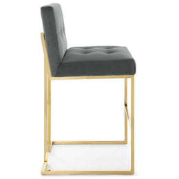 Privy Gold Stainless Steel Performance Velvet Bar Stool in Gold Charcoal