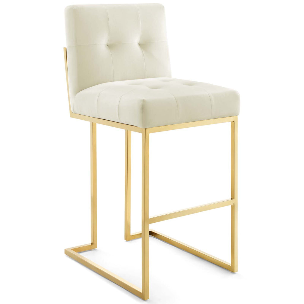 Privy Gold Stainless Steel Performance Velvet Bar Stool in Gold Ivory