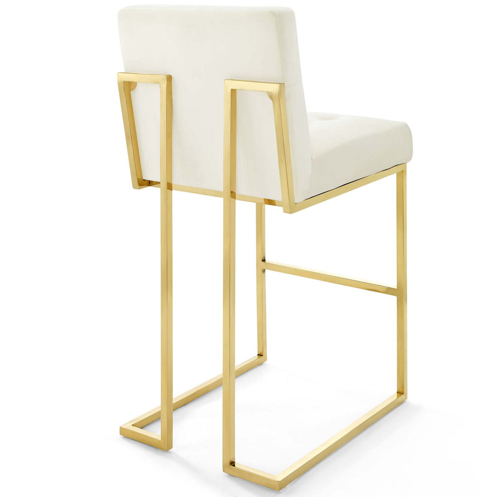 Privy Gold Stainless Steel Performance Velvet Bar Stool in Gold Ivory