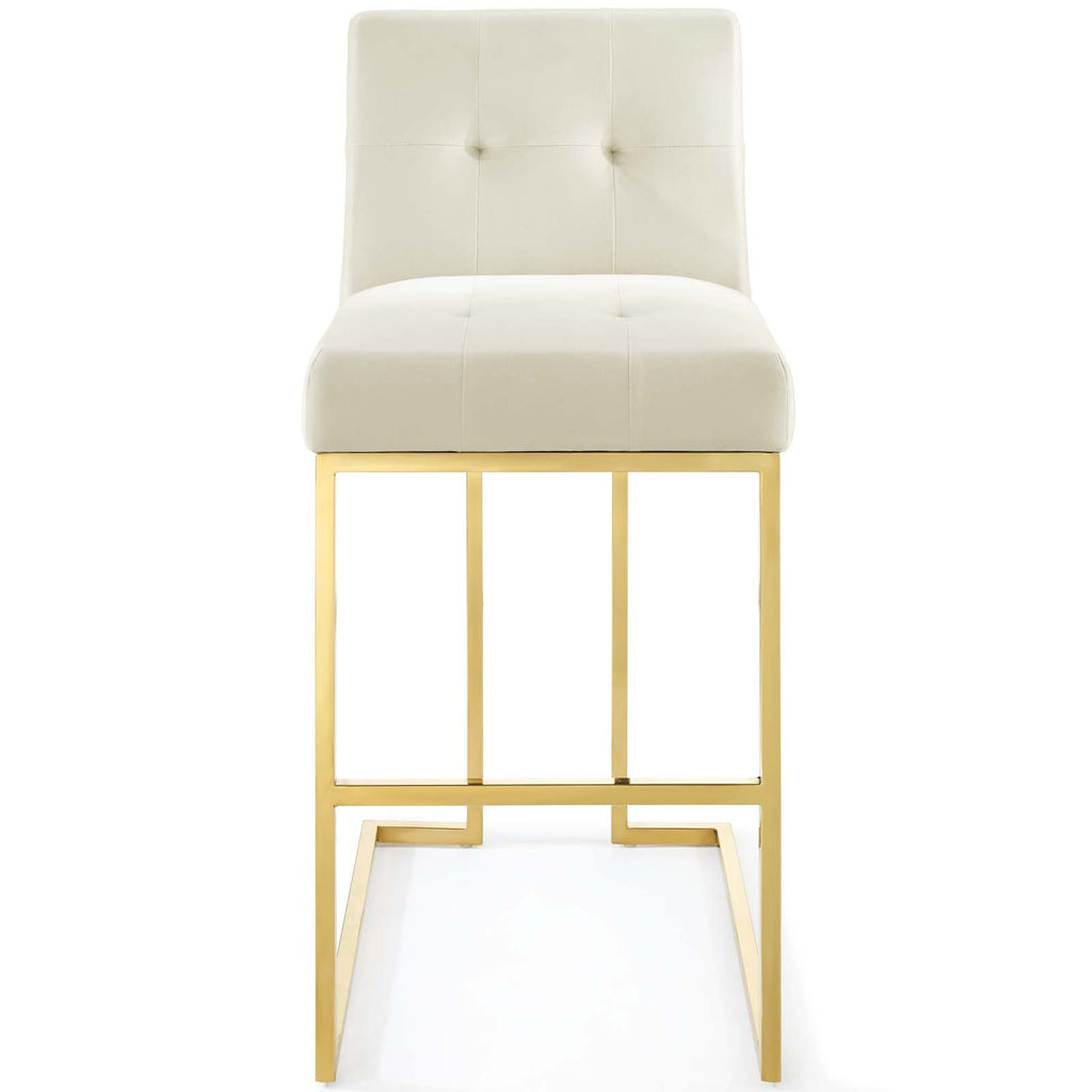 Privy Gold Stainless Steel Performance Velvet Bar Stool in Gold Ivory