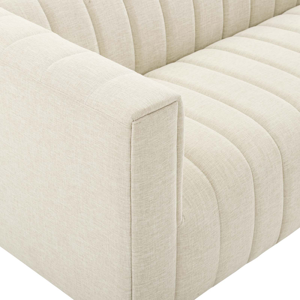 Reflection Channel Tufted Upholstered Fabric Sofa in Beige