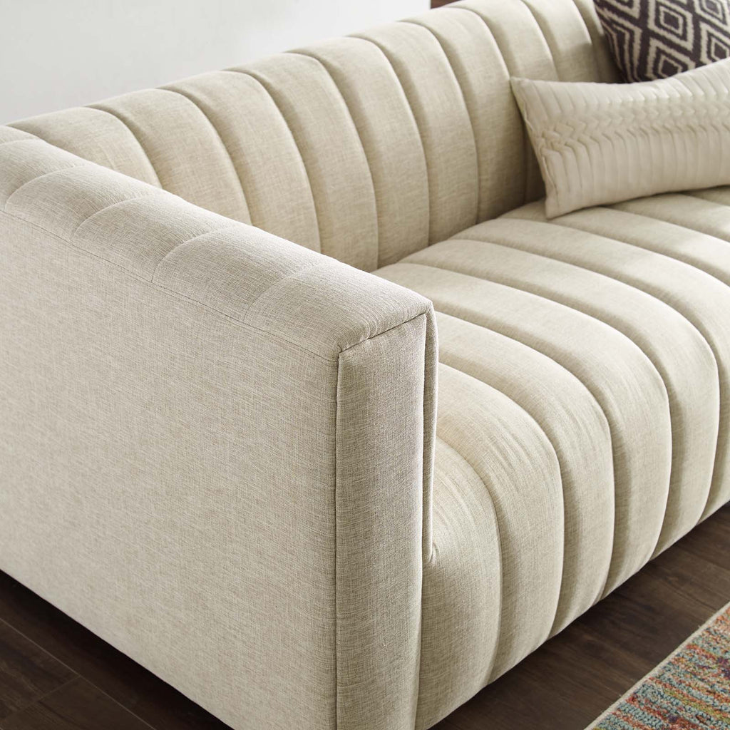 Reflection Channel Tufted Upholstered Fabric Sofa in Beige