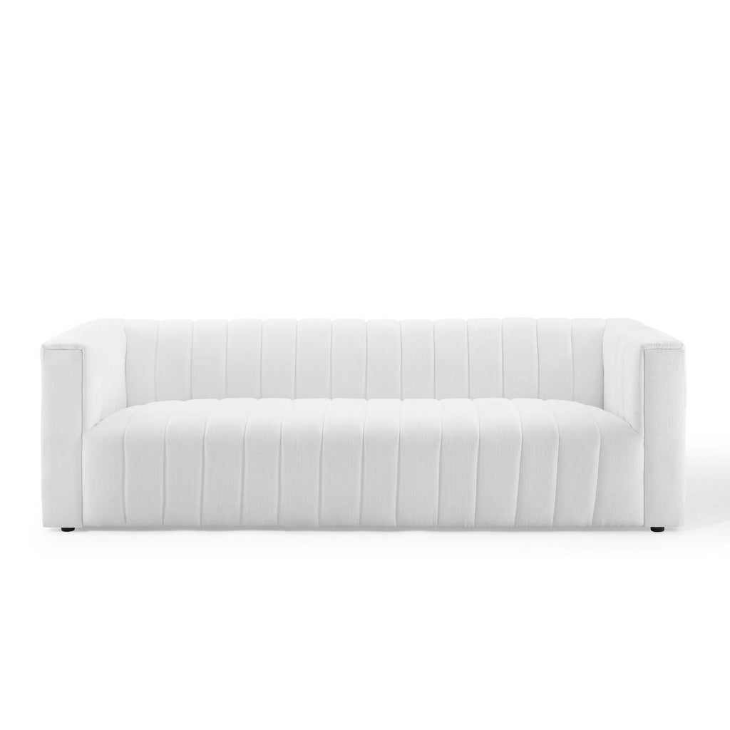 Reflection Channel Tufted Upholstered Fabric Sofa in White