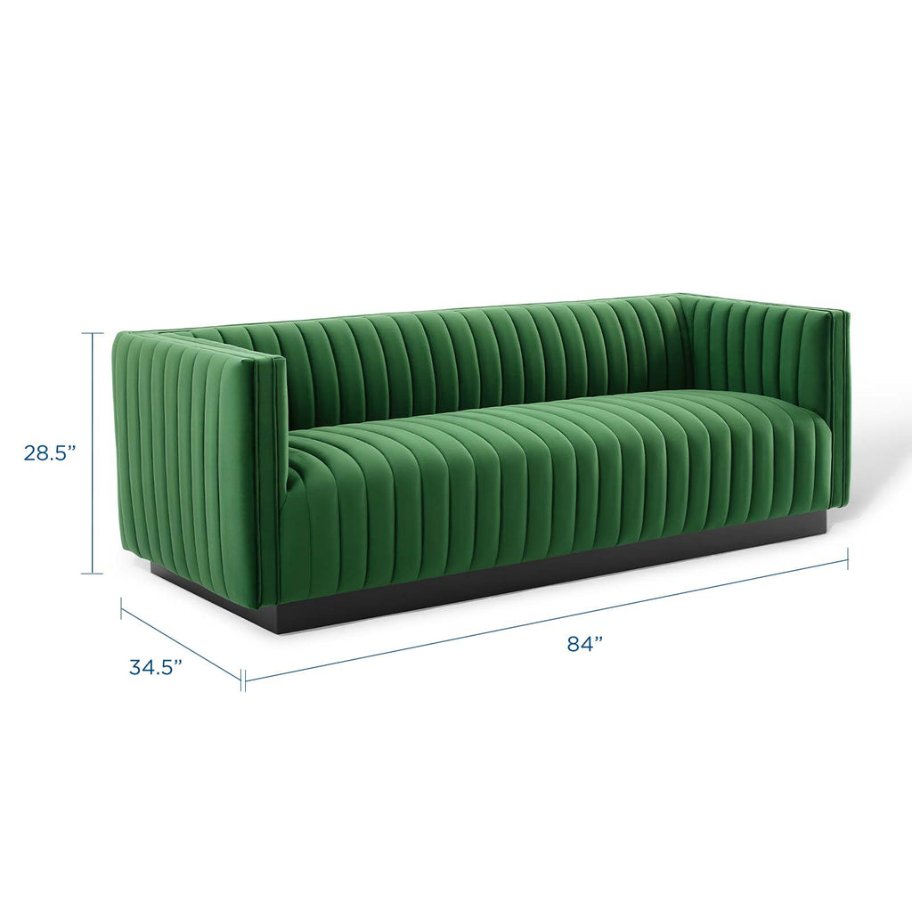 Conjure Channel Tufted Velvet Sofa in Emerald