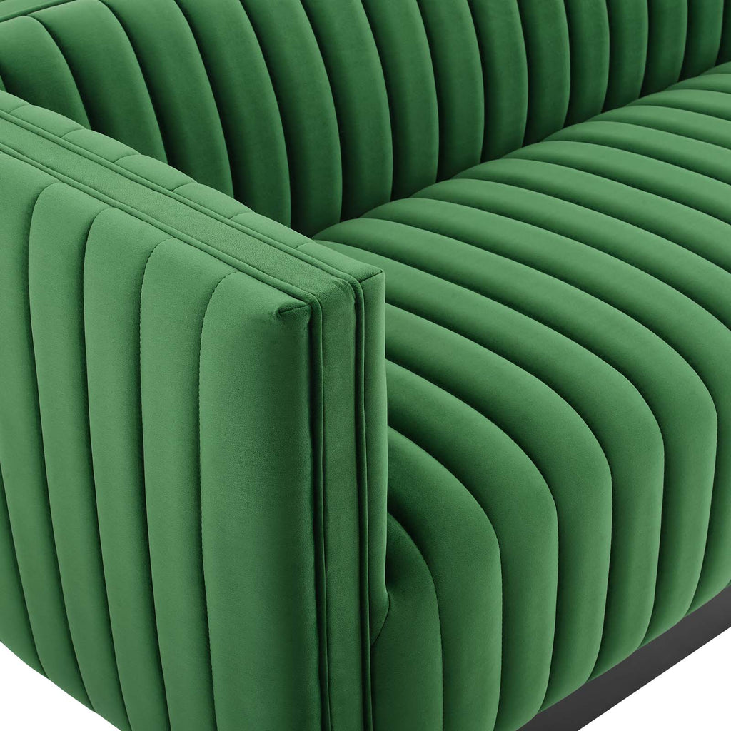 Conjure Channel Tufted Velvet Sofa in Emerald