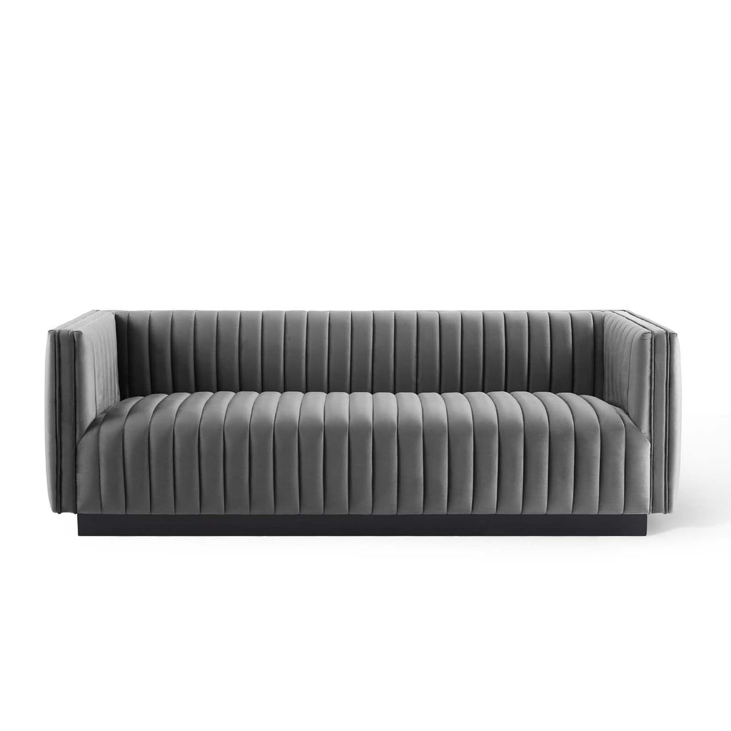 Conjure Channel Tufted Velvet Sofa in Gray