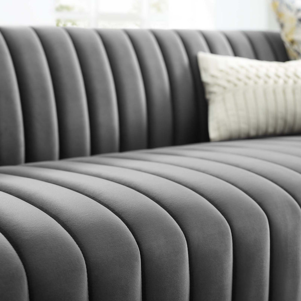 Conjure Channel Tufted Velvet Sofa in Gray
