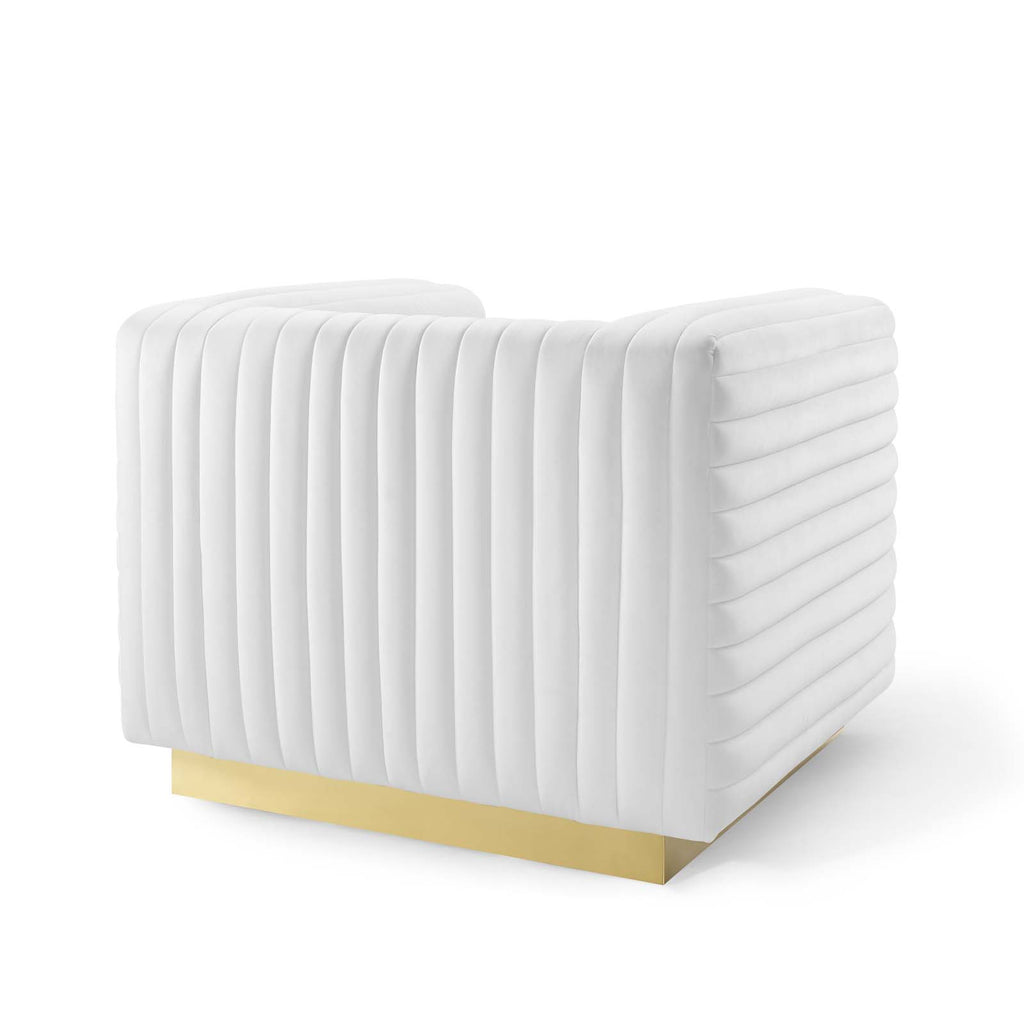 Charisma Channel Tufted Performance Velvet Accent Armchair in White