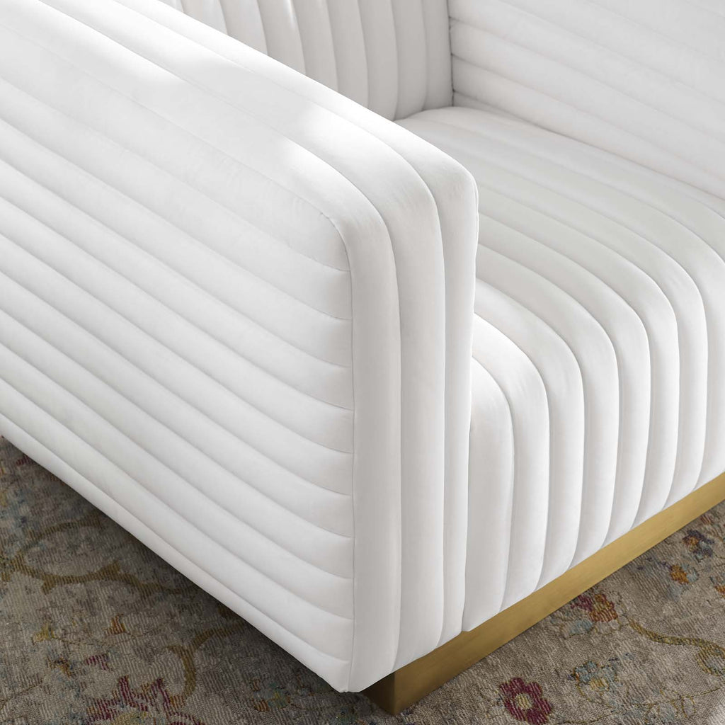 Charisma Channel Tufted Performance Velvet Accent Armchair in White
