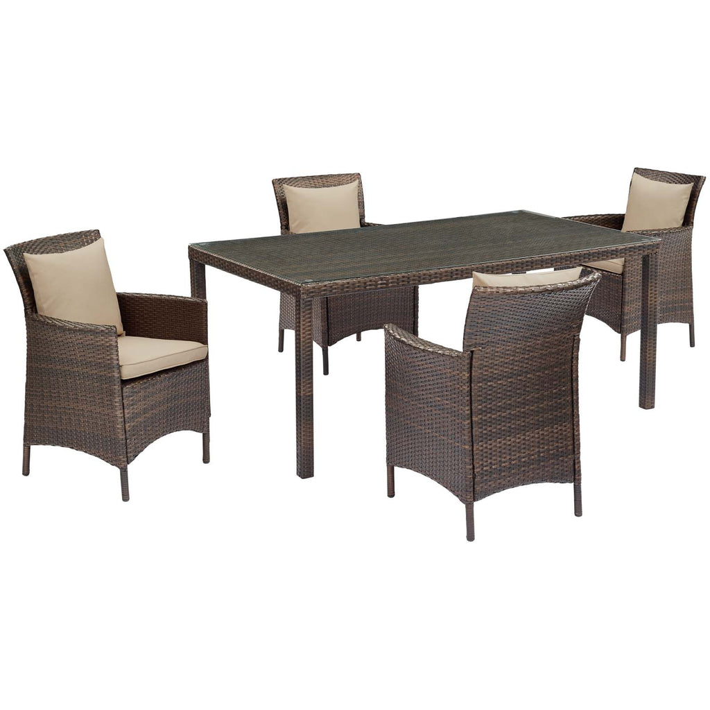 Conduit 5 Piece Outdoor Patio Wicker Rattan Set in Brown Beige-2