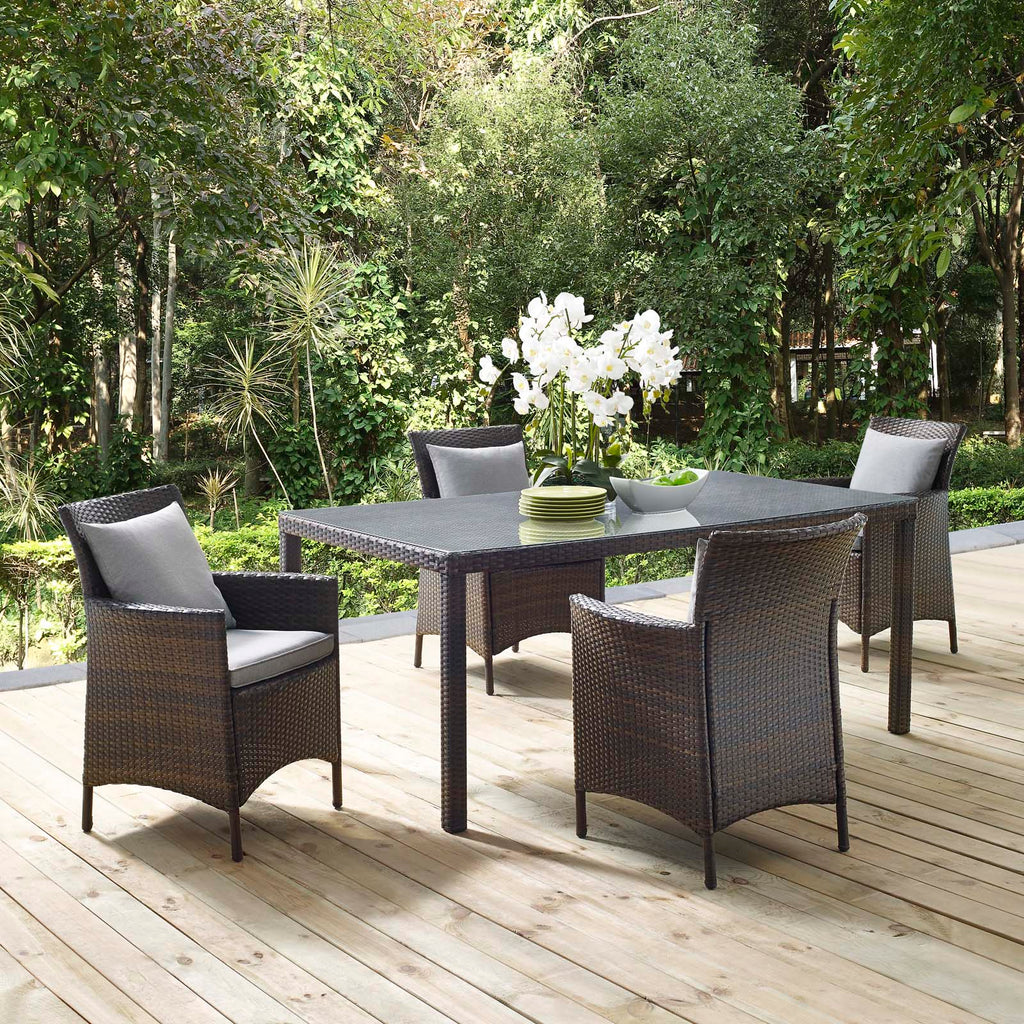 Conduit 5 Piece Outdoor Patio Wicker Rattan Set in Brown Gray-2