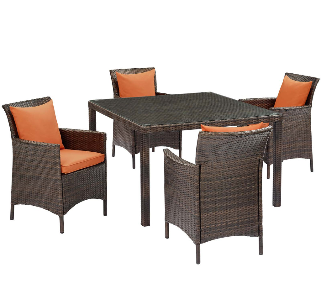 Conduit 5 Piece Outdoor Patio Wicker Rattan Set in Brown Orange-1