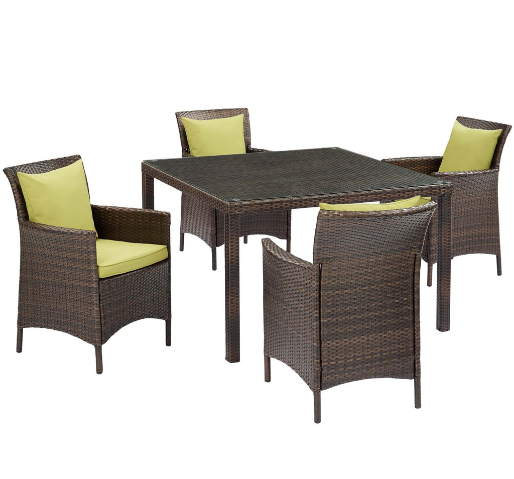 Conduit 5 Piece Outdoor Patio Wicker Rattan Set in Brown Peridot-1