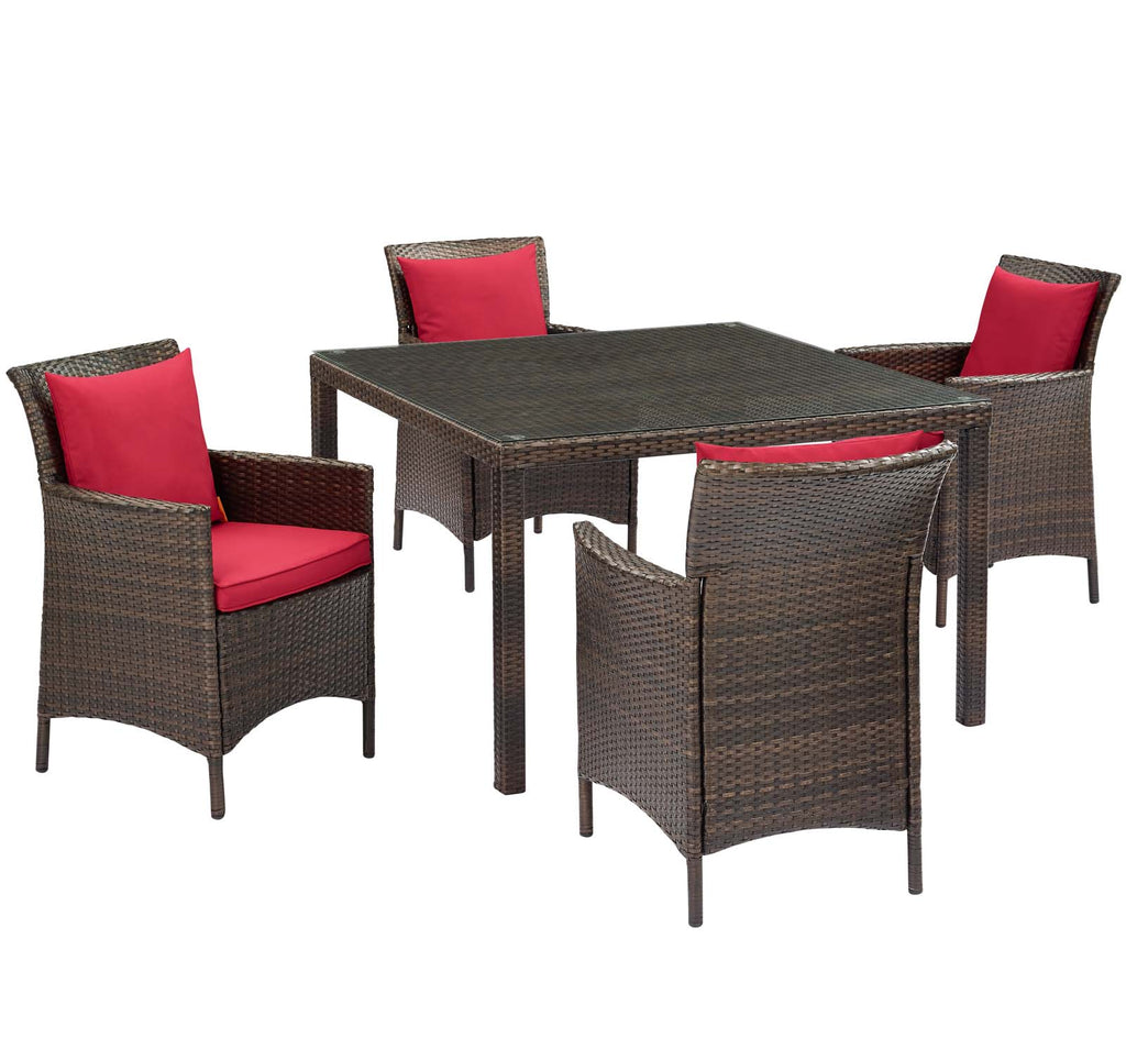 Conduit 5 Piece Outdoor Patio Wicker Rattan Set in Brown Red-1