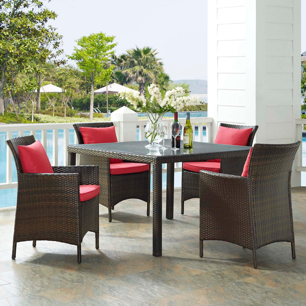 Conduit 5 Piece Outdoor Patio Wicker Rattan Set in Brown Red-1