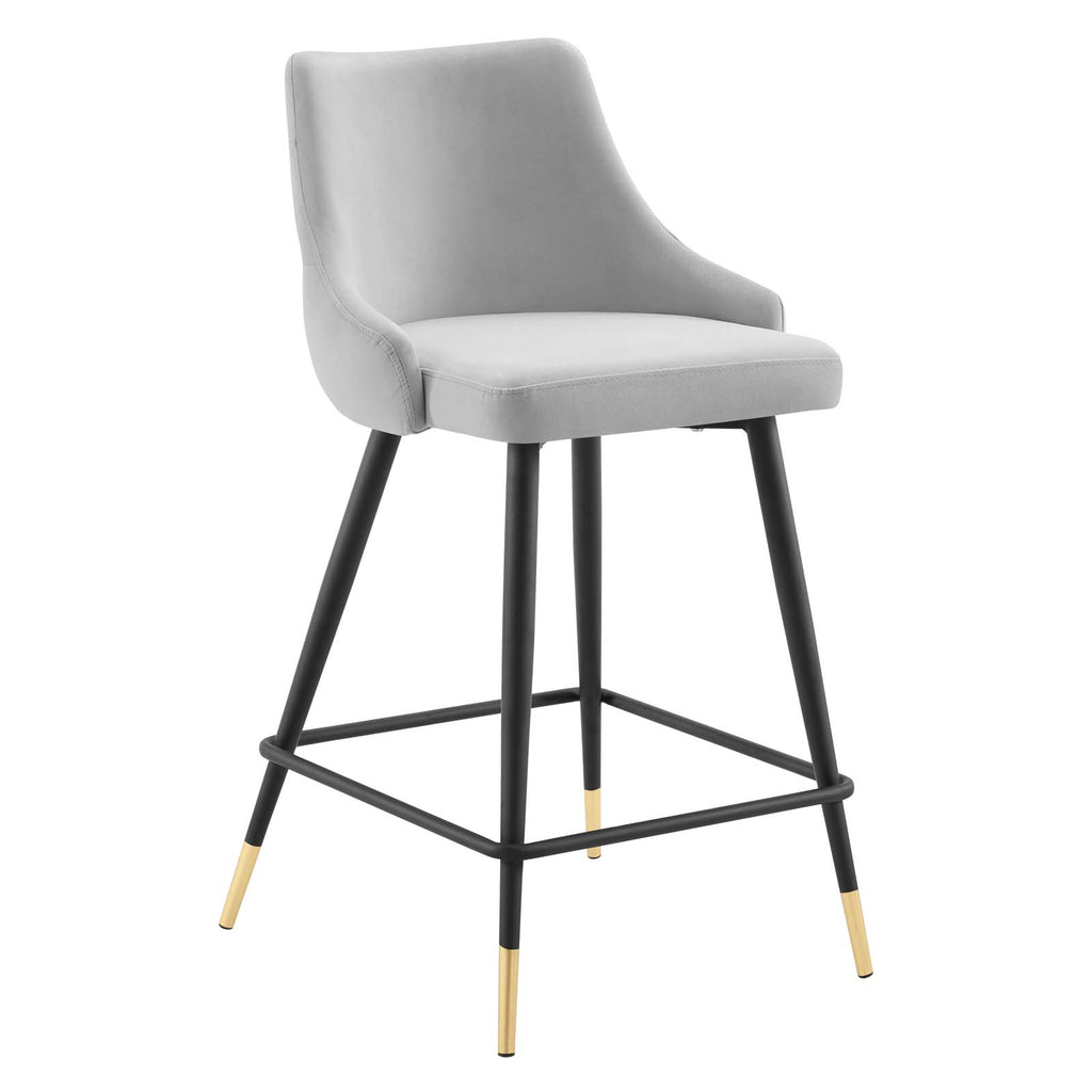 Adorn Performance Velvet Counter Stool in Light Gray