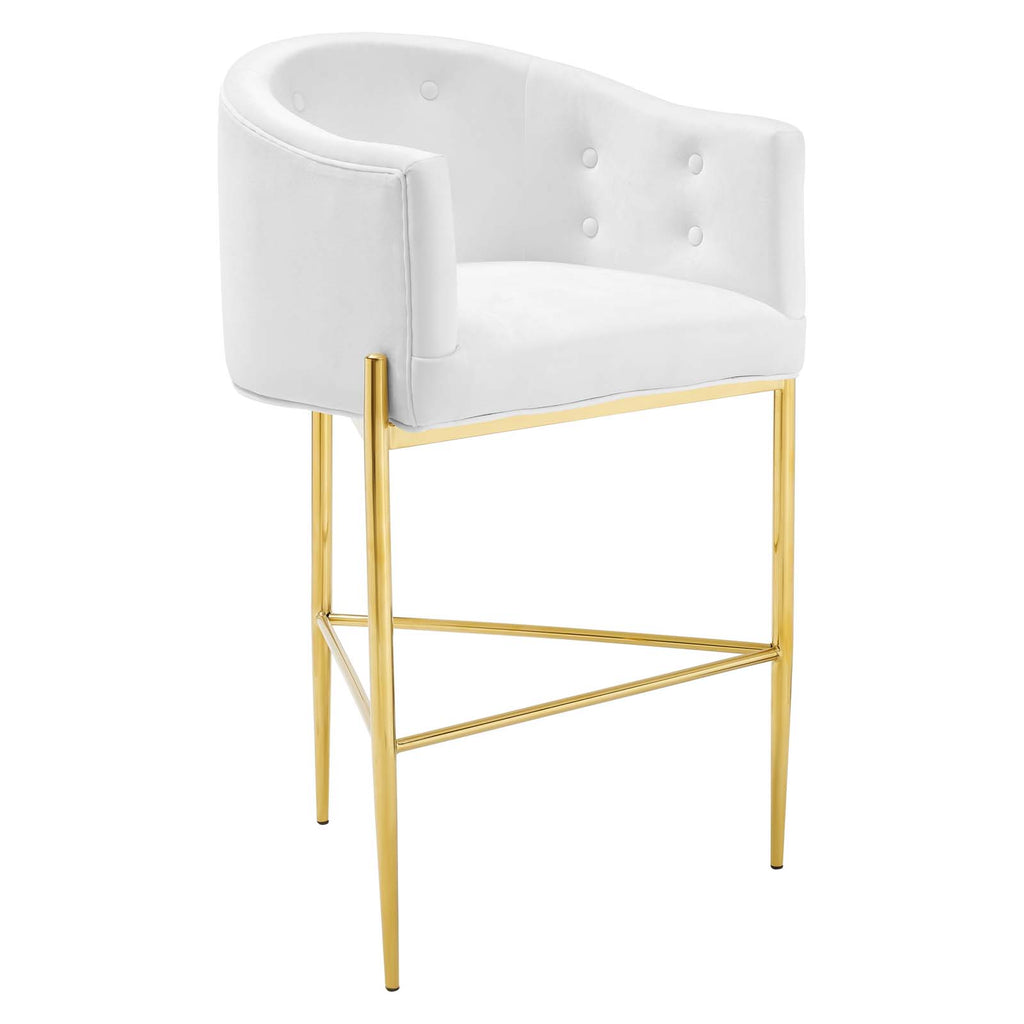 Savour Tufted Performance Velvet Bar Stool in White