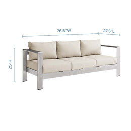 Shore Outdoor Patio Aluminum Sofa in Silver Beige