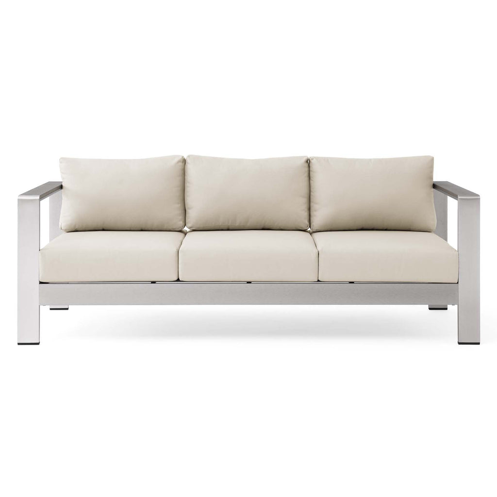 Shore Outdoor Patio Aluminum Sofa in Silver Beige