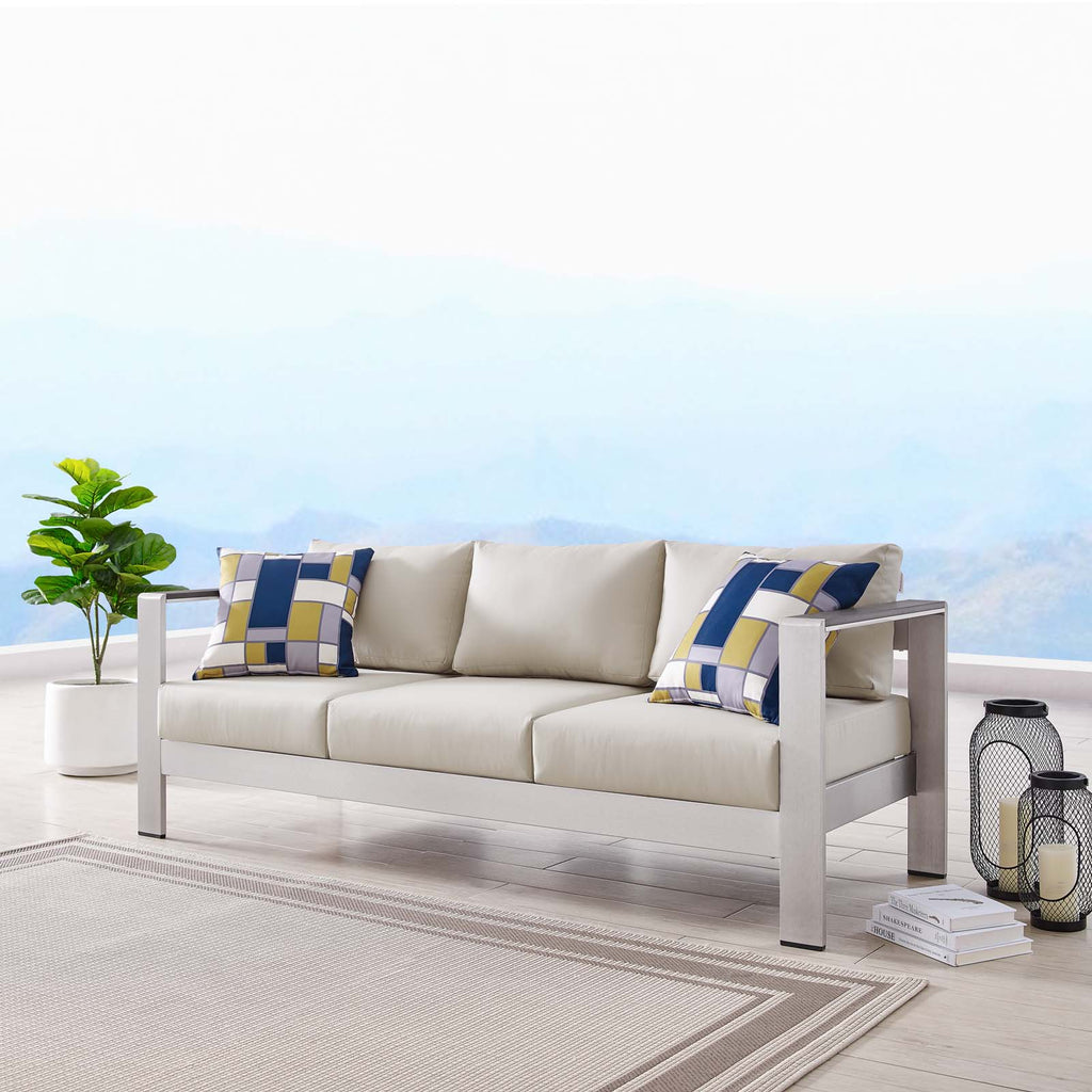 Shore Outdoor Patio Aluminum Sofa in Silver Beige