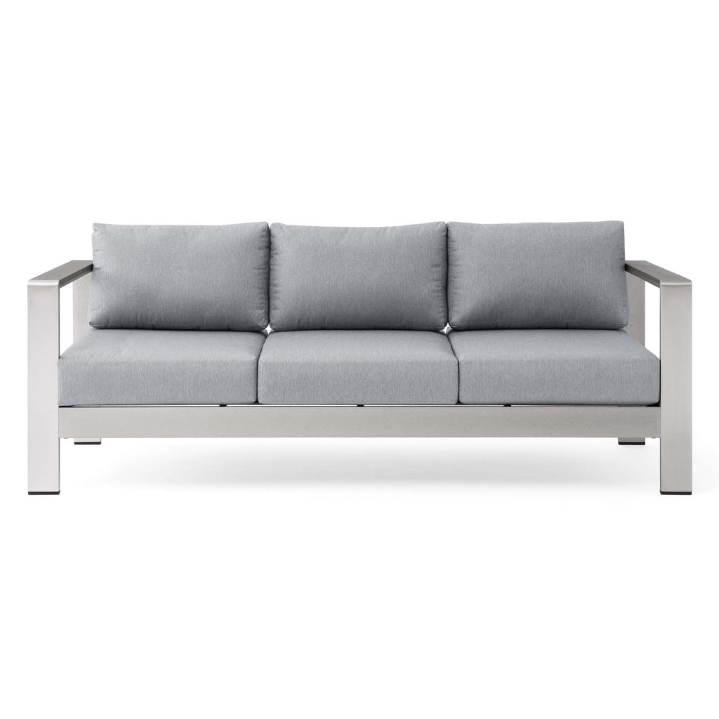Shore Outdoor Patio Aluminum Sofa in Silver Gray