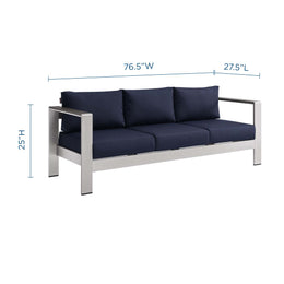 Shore Outdoor Patio Aluminum Sofa in Silver Navy