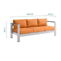 Shore Outdoor Patio Aluminum Sofa in Silver Orange