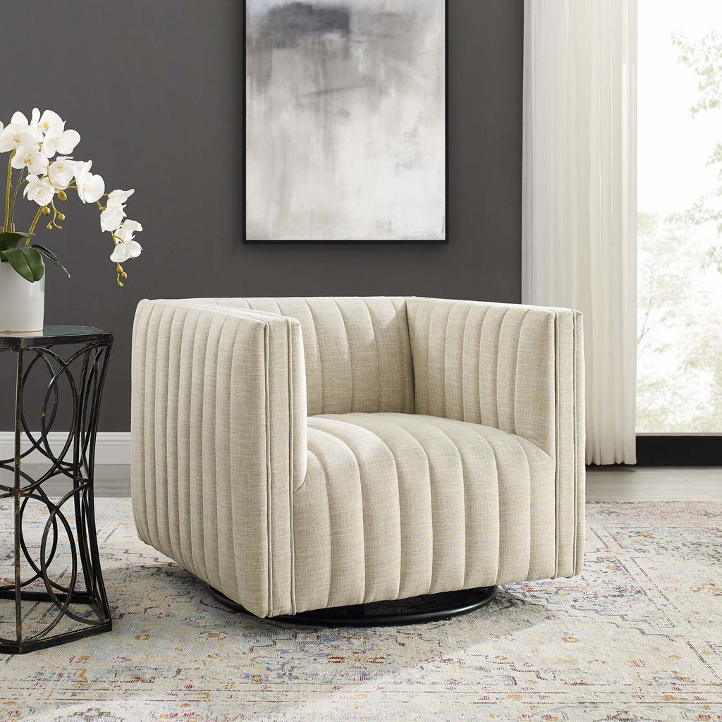 Conjure Tufted Swivel Upholstered Armchair in Beige
