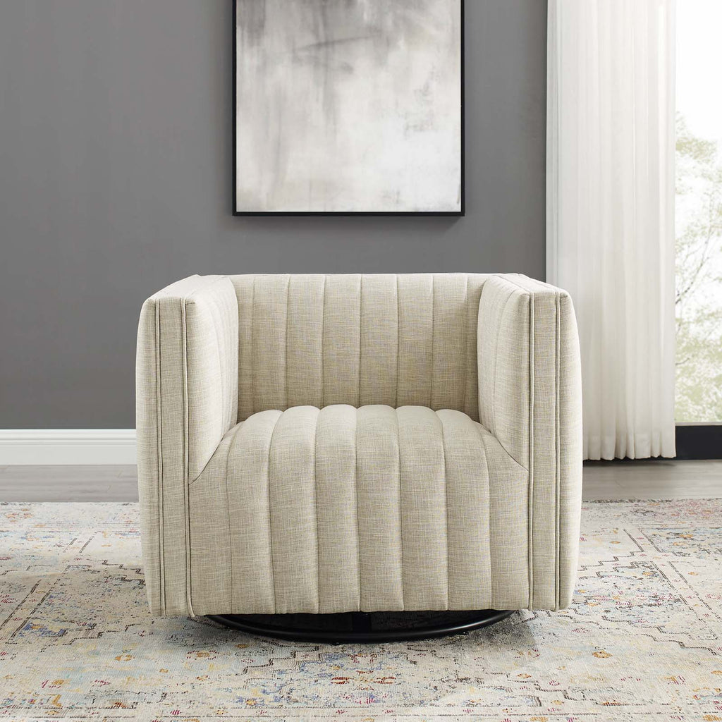 Conjure Tufted Swivel Upholstered Armchair in Beige