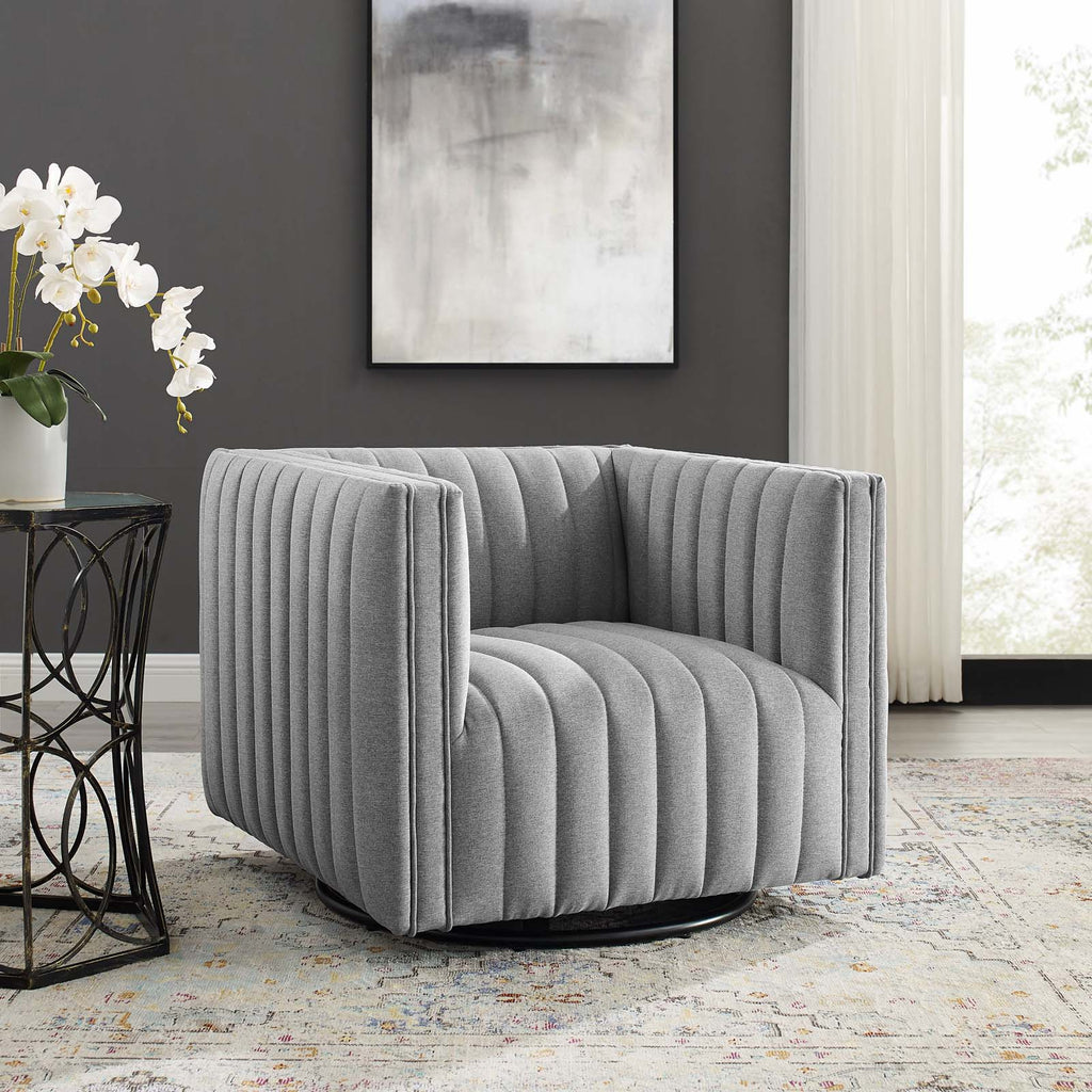 Conjure Tufted Swivel Upholstered Armchair in Light Gray