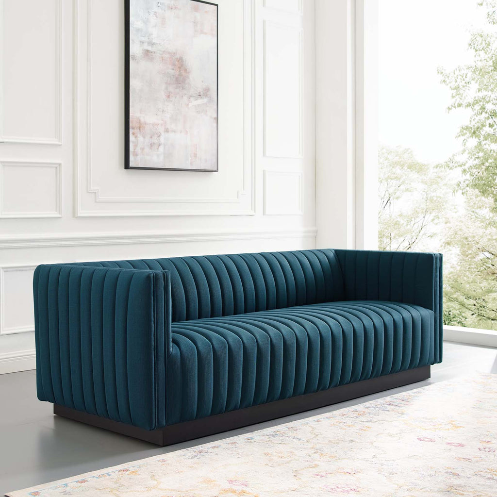 Conjure Tufted Upholstered Fabric Sofa in Azure