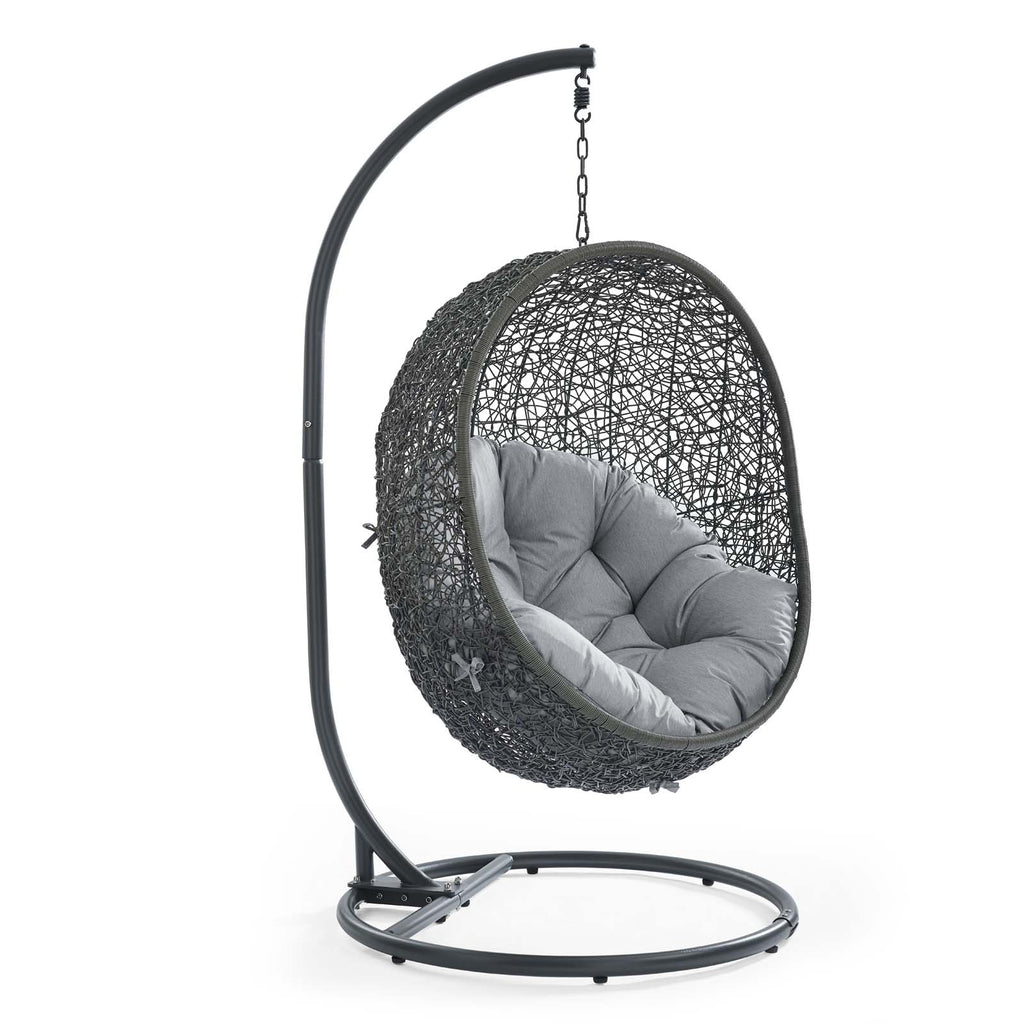 Hide Outdoor Patio Sunbrella Swing Chair With Stand in Gray Gray