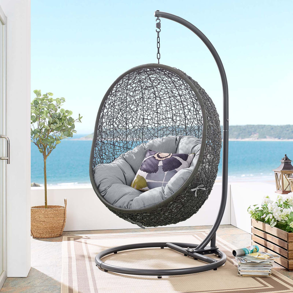 Hide Outdoor Patio Sunbrella Swing Chair With Stand in Gray Gray