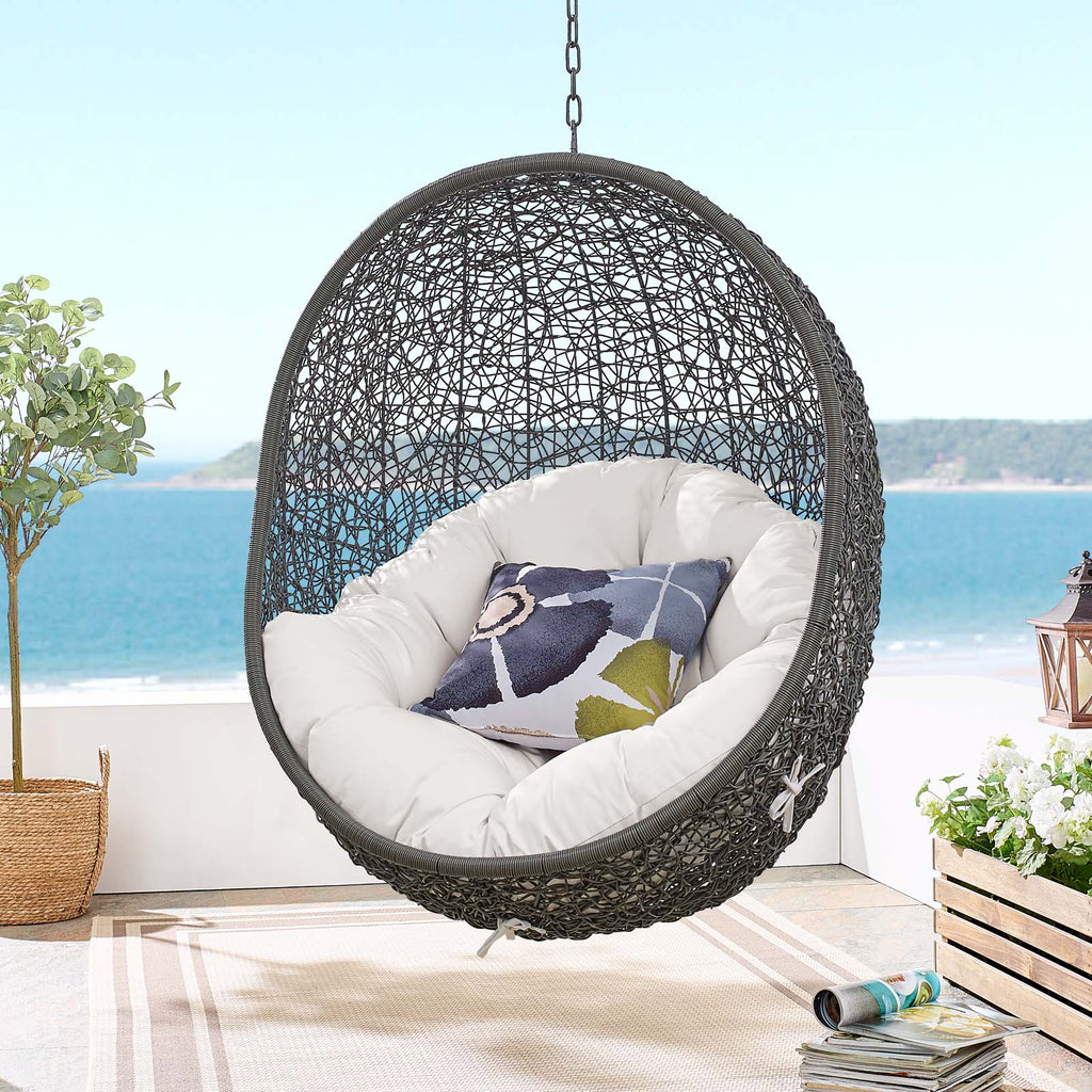 Hide Outdoor Patio Sunbrella Swing Chair With Stand in Gray White