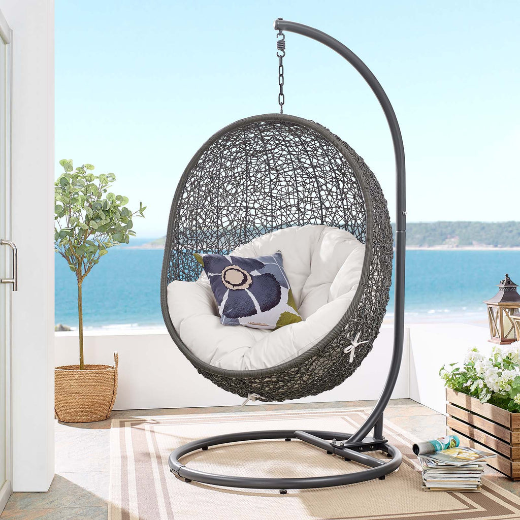 Hide Outdoor Patio Sunbrella Swing Chair With Stand in Gray White