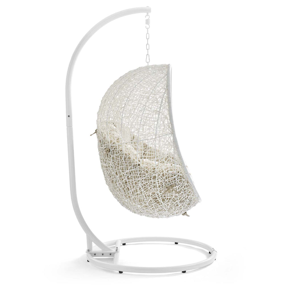 Hide Outdoor Patio Sunbrella Swing Chair With Stand in White Beige