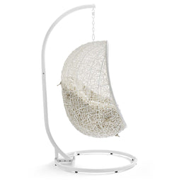 Hide Outdoor Patio Sunbrella Swing Chair With Stand in White Beige