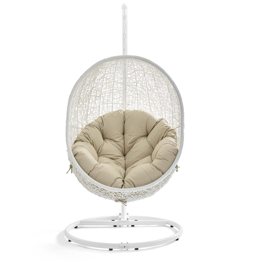 Hide Outdoor Patio Sunbrella Swing Chair With Stand in White Beige