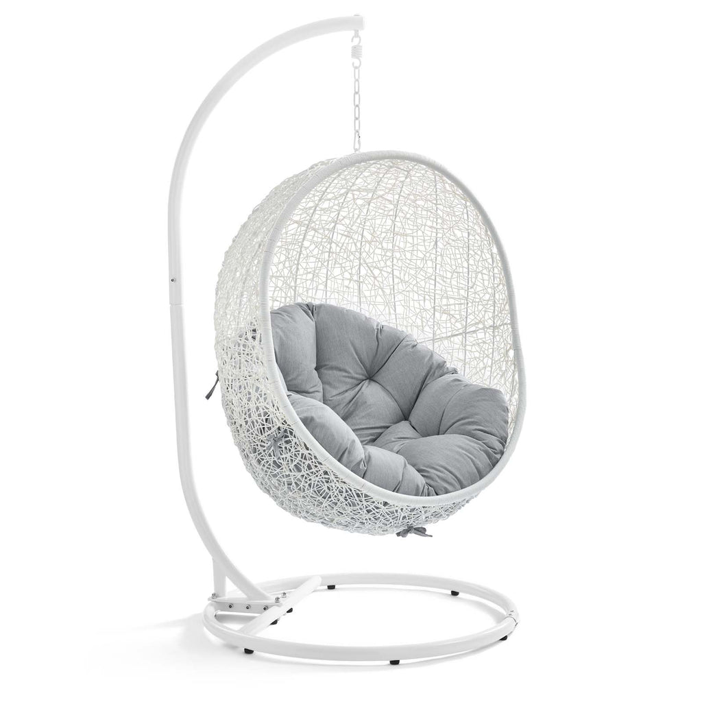 Hide Outdoor Patio Sunbrella Swing Chair With Stand in White Gray