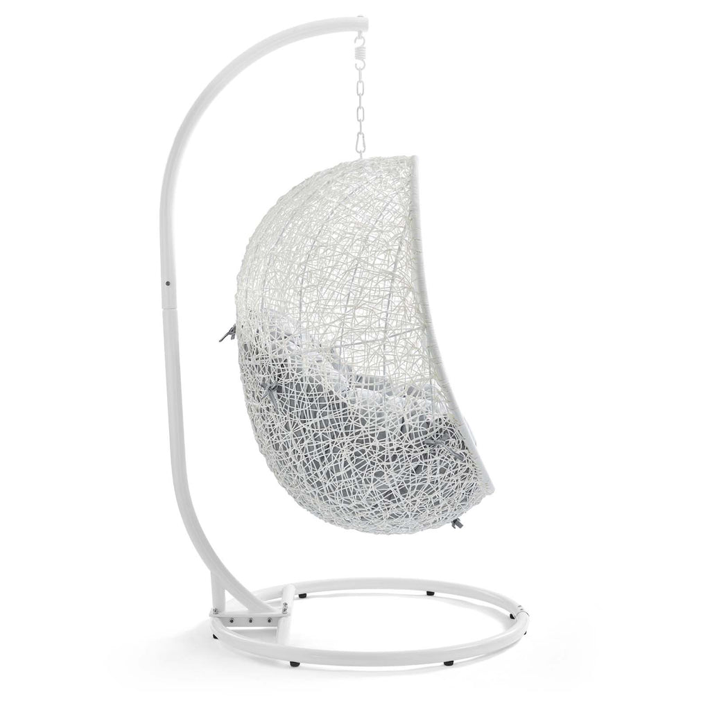 Hide Outdoor Patio Sunbrella Swing Chair With Stand in White Gray